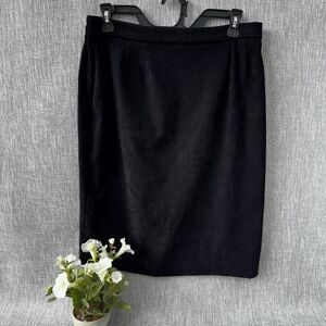 Debra Martin Black Suede Pencil Skirt Size 12 petite Midi Career Classic vintage